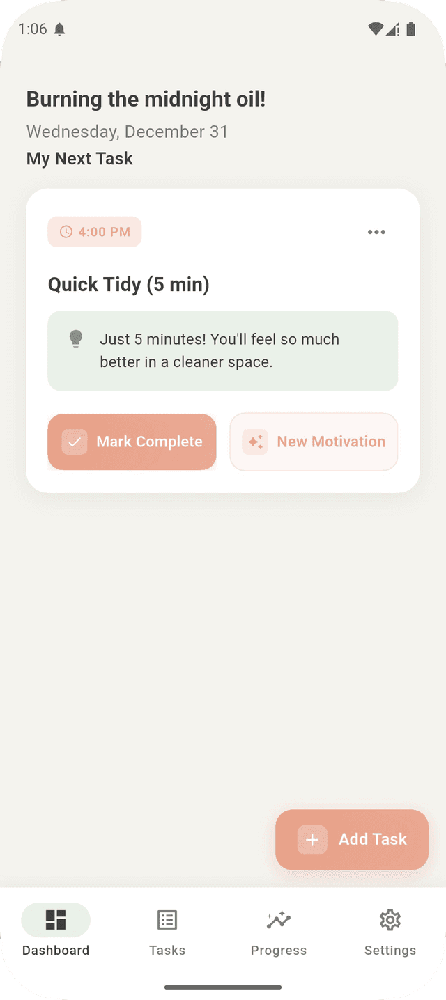 The Vividly app showing your next task